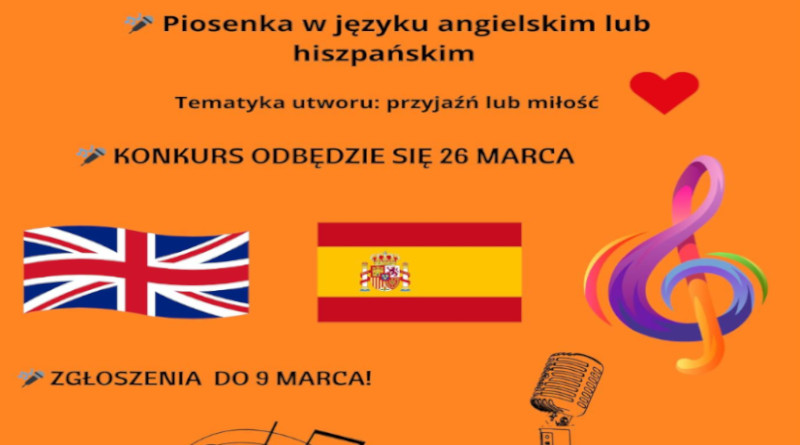 ZAPRASZAMY DO UDZIAŁU W SZKOLNYM KONKURSIE PIOSENKI OBCOJĘZYCZNEJ